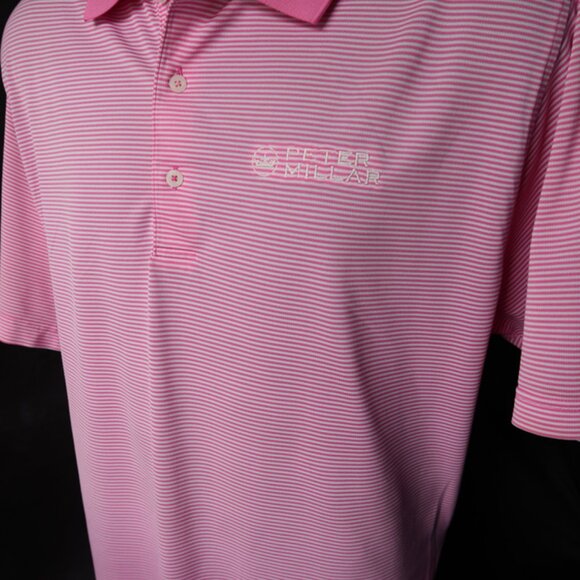 Peter Millar Pink Striped Performance Polo (L) ⛳️ - Picture 5 of 9